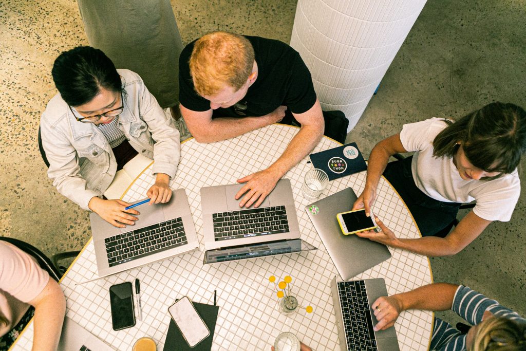 top view shot of accountants collaborating