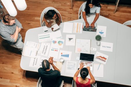 top view shot of an accounting firms marketing team