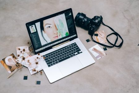 laptop displaying an image editor